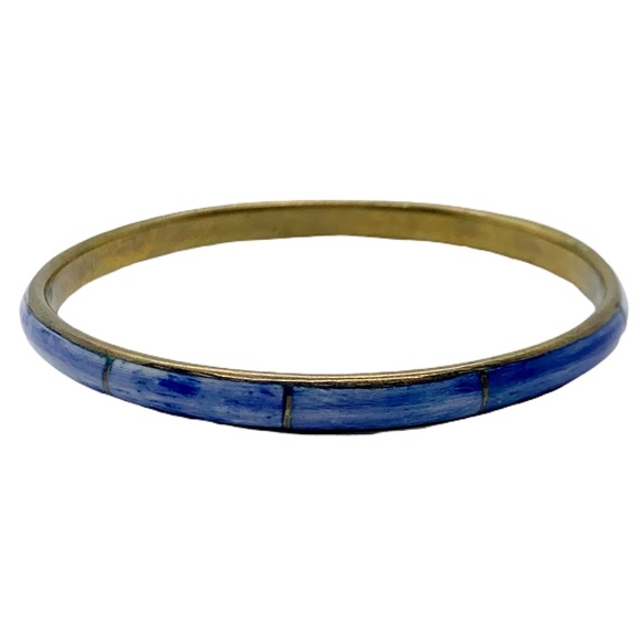 VINTAGE LAPIS PAINTED BRONZE BANGLE BRACELET